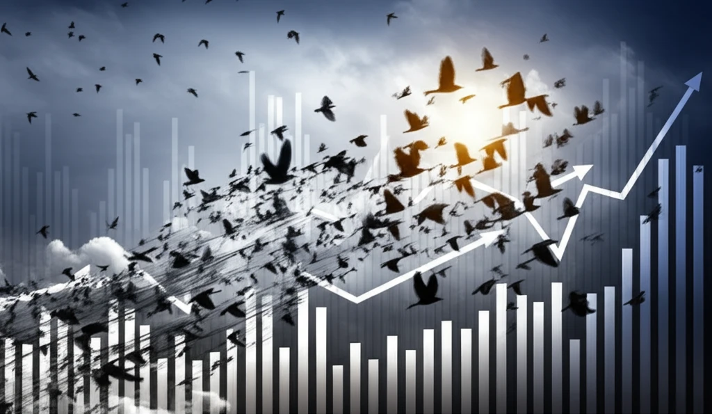 Stock market chart transforming into birds, symbolizing market insights