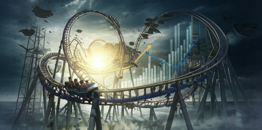 Financial graph rollercoaster representing investment strategy under uncertain times