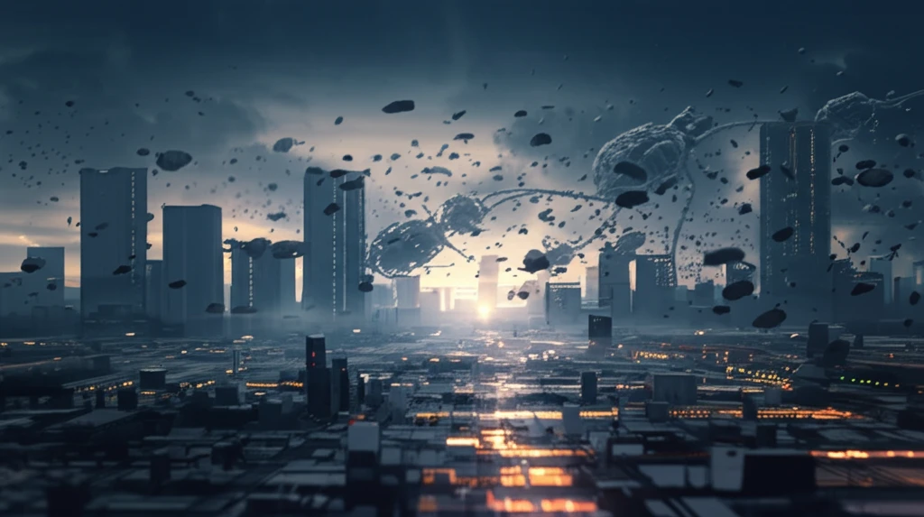 Microscopic particles floating in urban air.