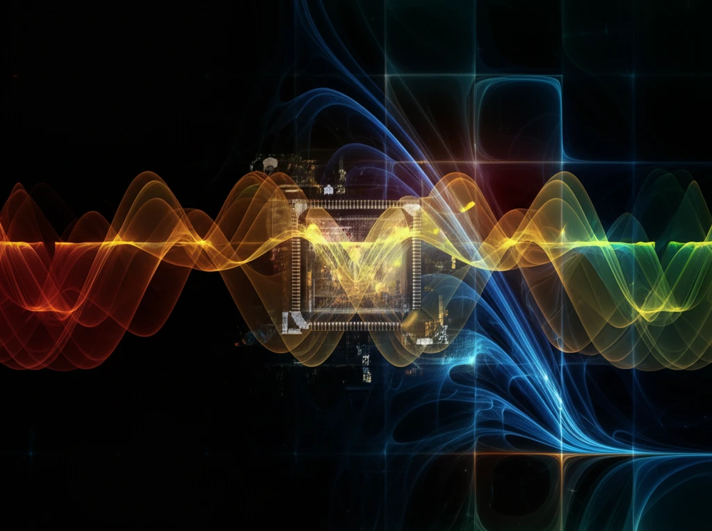 Electromagnetic waves interacting with a microchip.