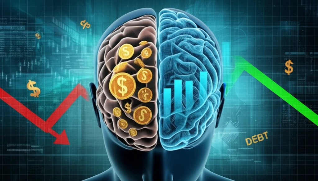 Brain with investment graphs showing profit and loss