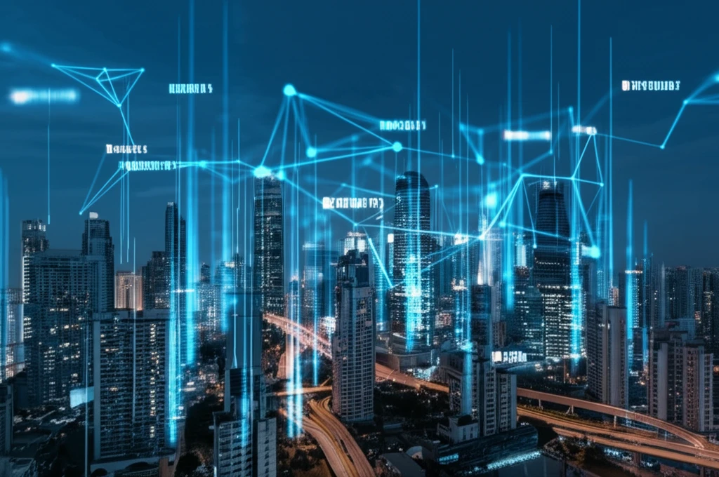 AI neural network over financial skyline