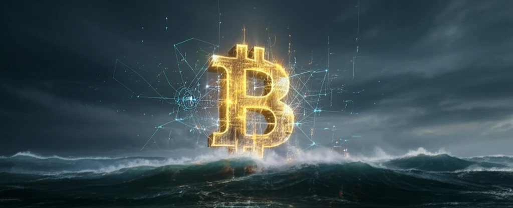 Bitcoin symbol with AI neural networks.