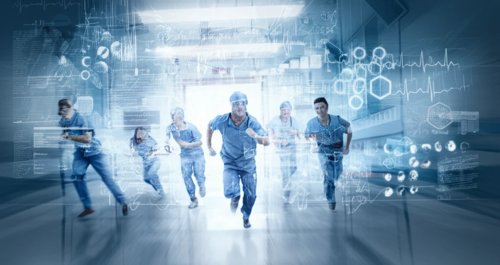 Healthcare team responding to a hospital emergency.