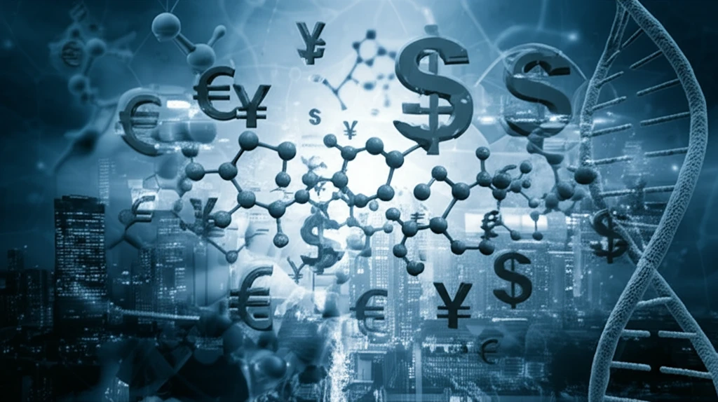 Surreal illustration of drug innovation valuation.