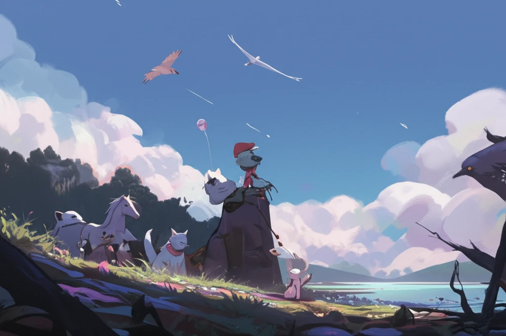 Surreal illustration of animals in social interactions, symbolizing their complex social lives.