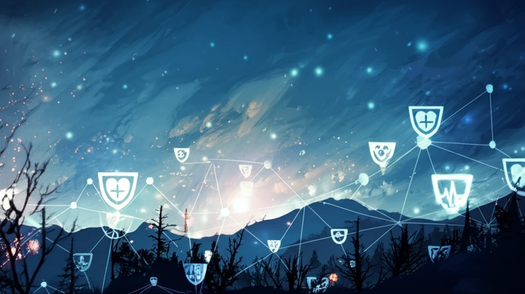 Interconnected health symbols over a Brazilian landscape, representing public health data.