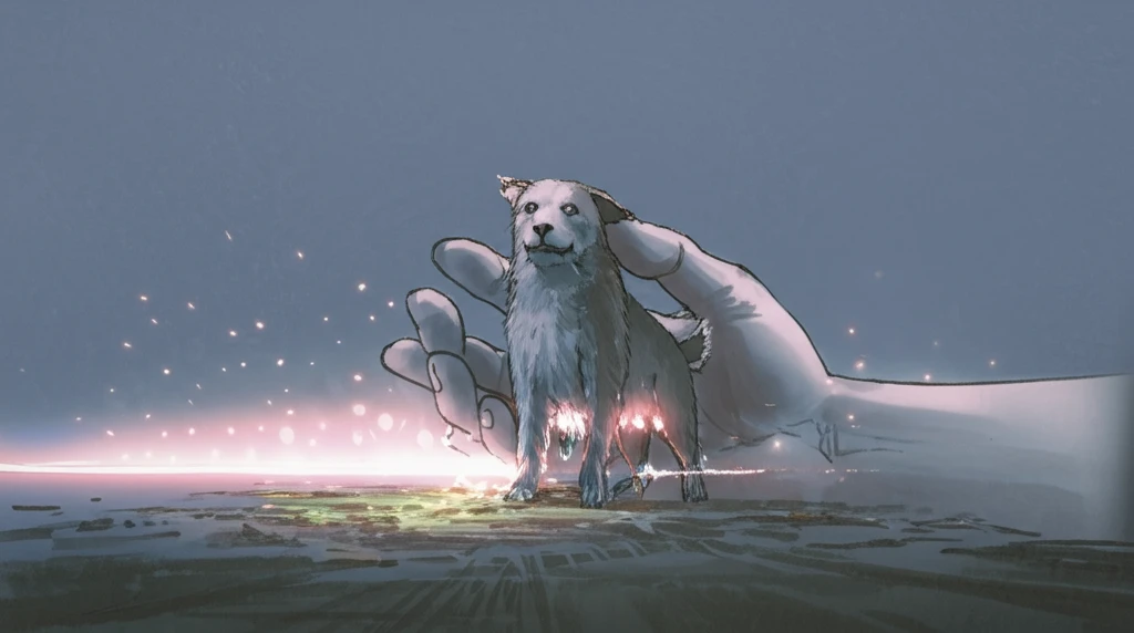 Protective hand caressing a dog, symbolizing care for mammary health.