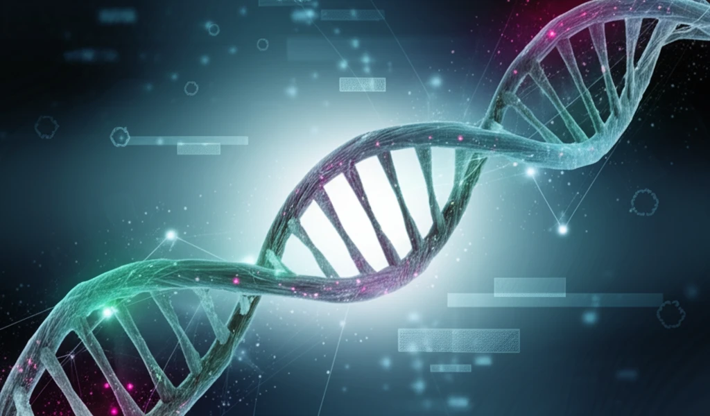 DNA helix intertwined with muscle fibers, representing neuromuscular health.