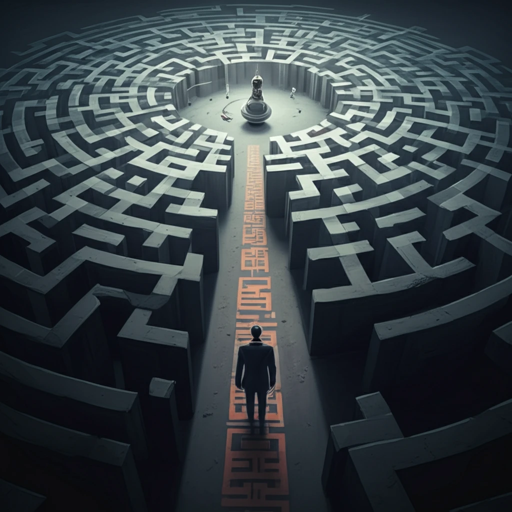 Labyrinth representing credit risk, with a clear path symbolizing understanding default probability