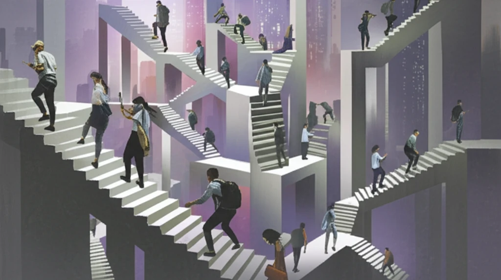 Interconnected staircases symbolize diverse career paths in the modern job market.