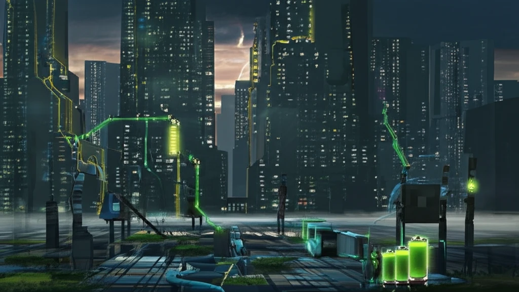 Futuristic cityscape powered by sustainable magnesium battery technology.