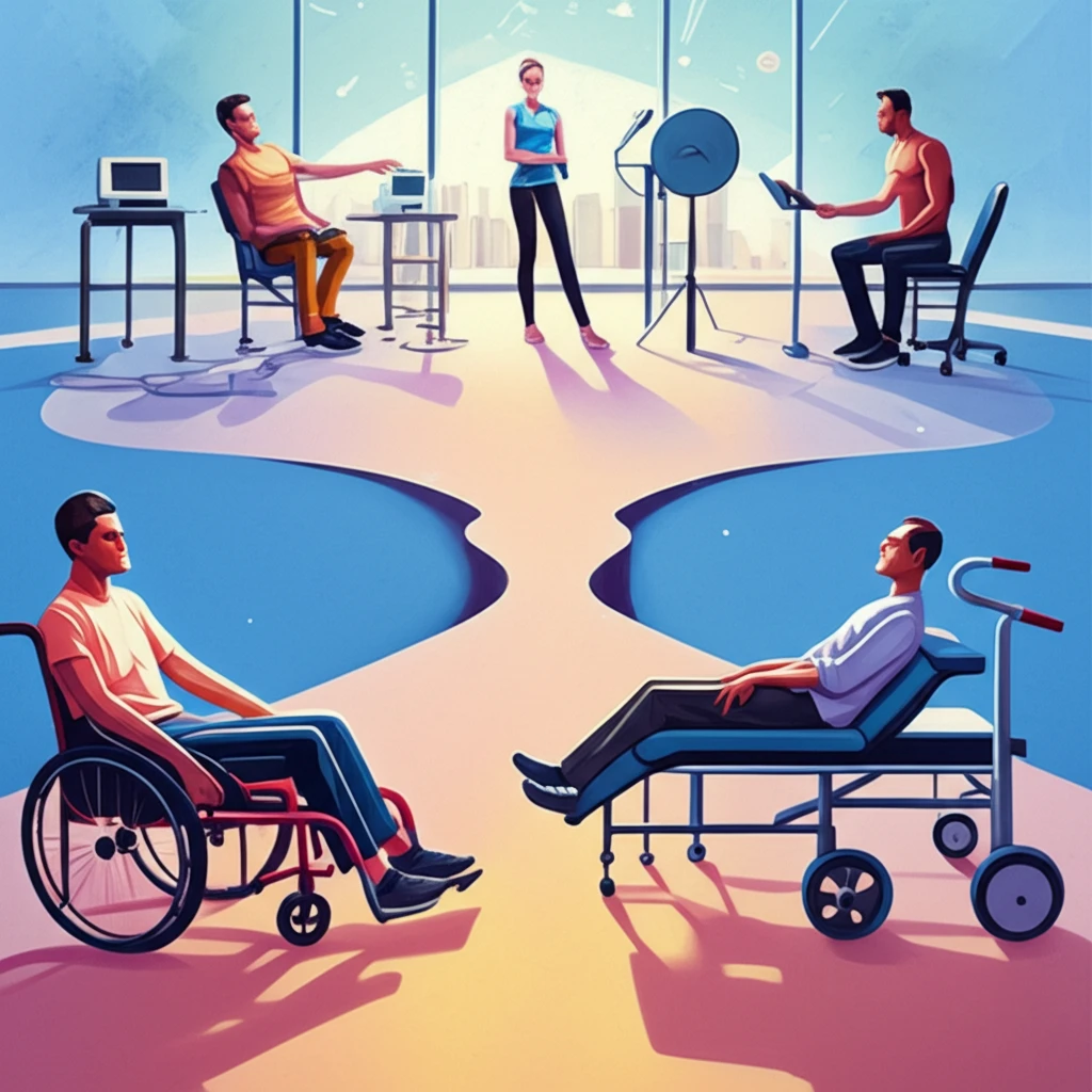 Two paths symbolizing stroke rehabilitation: one active, one passive.