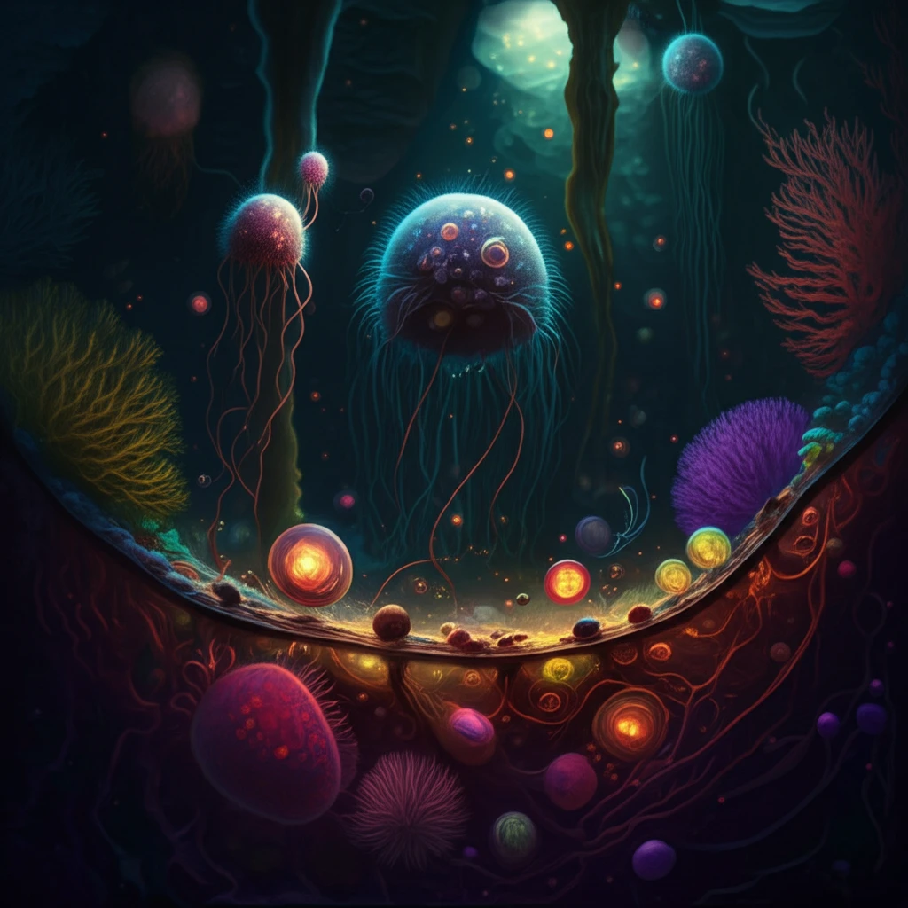 Microorganisms thriving in an oil reservoir at the oil-water interface.