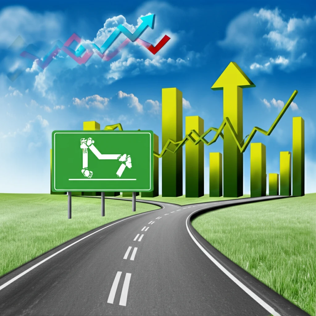 Financial graph transforming into a road with changing signs, representing change point detection.