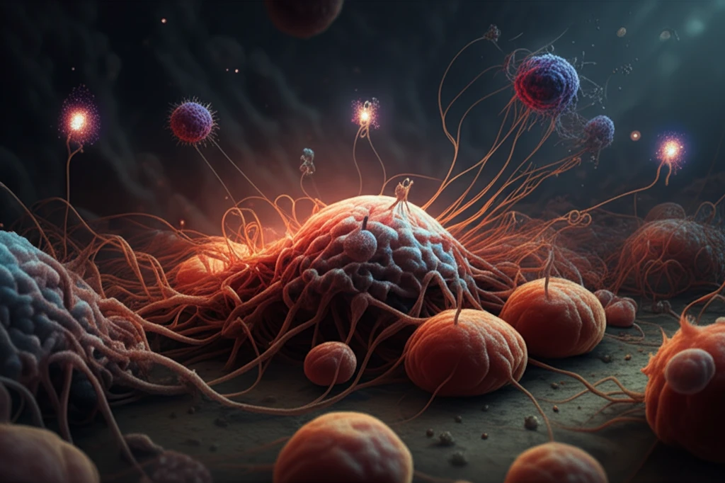 Microscopic battle between cancer cells and miR-525-3p inhibitors.