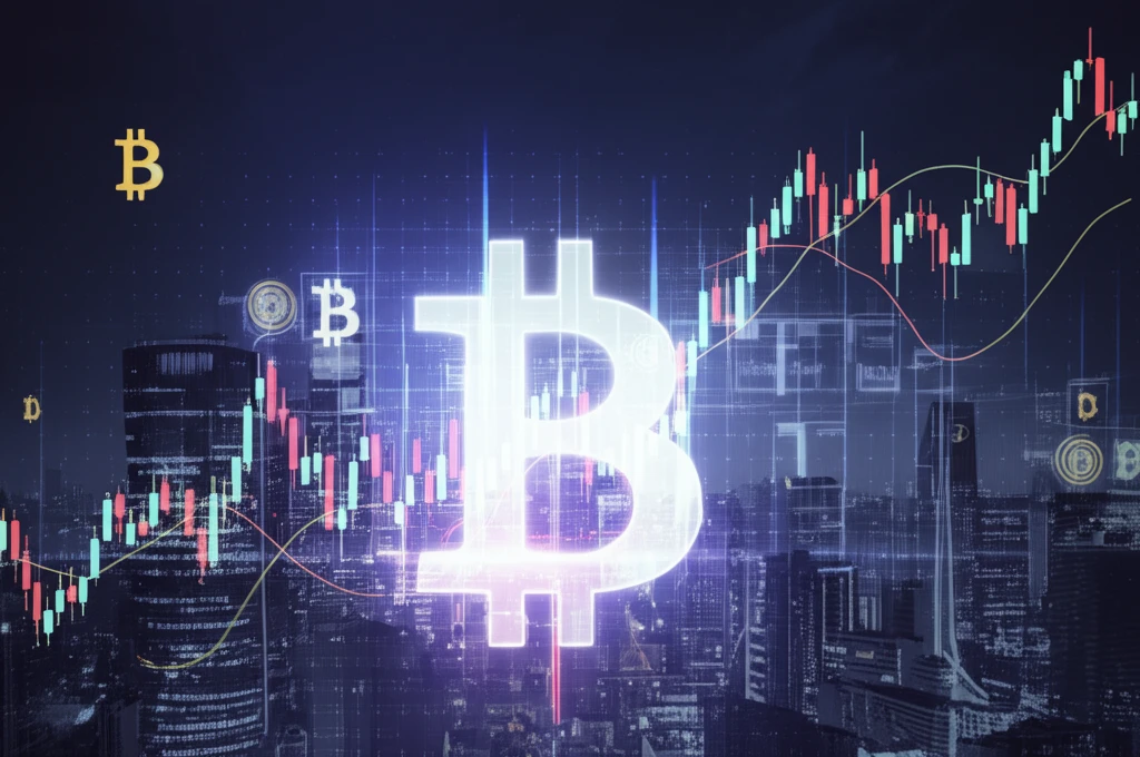 Bitcoin cityscape with market volatility heatmap