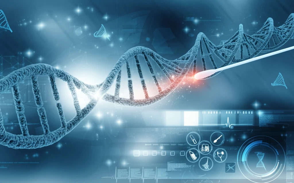 DNA emerging from cheek swab, representing genetic information