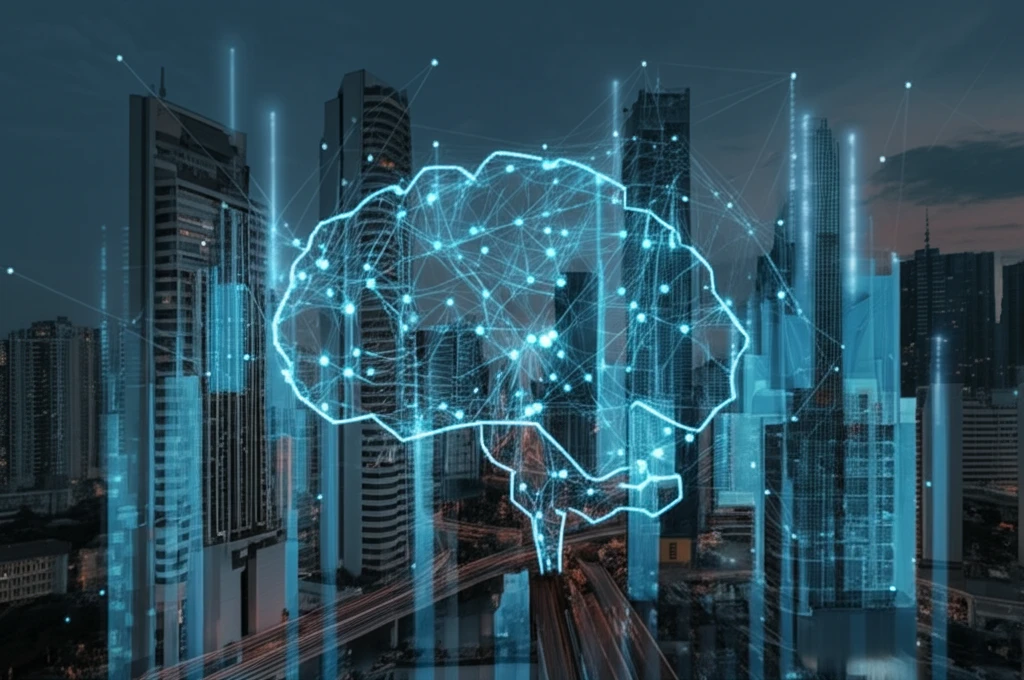 AI Brain and Stock Chart Cityscape