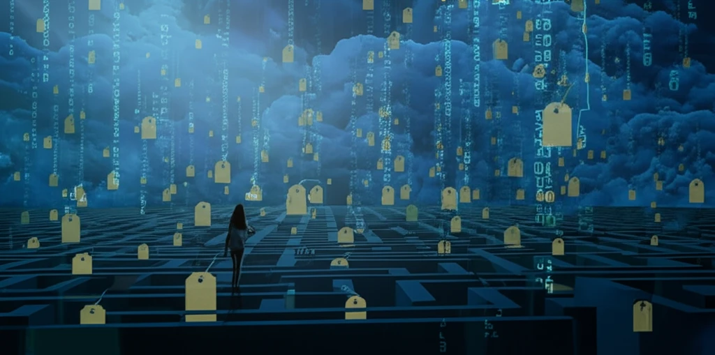 A person navigates a data maze, representing personalized pricing.