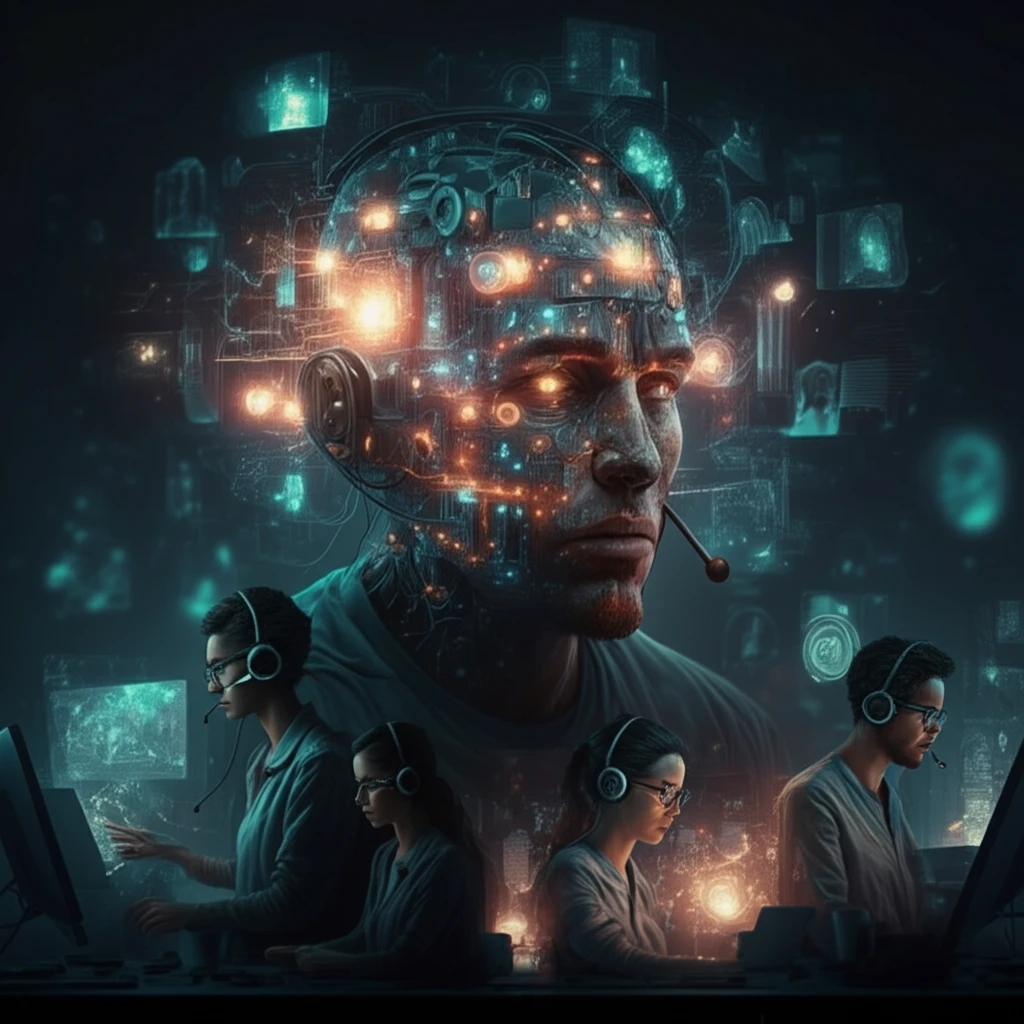 Diverse customer service team using AI interfaces to improve productivity.