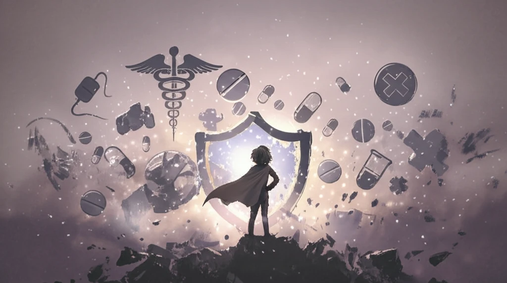 Child superhero protecting against illness.