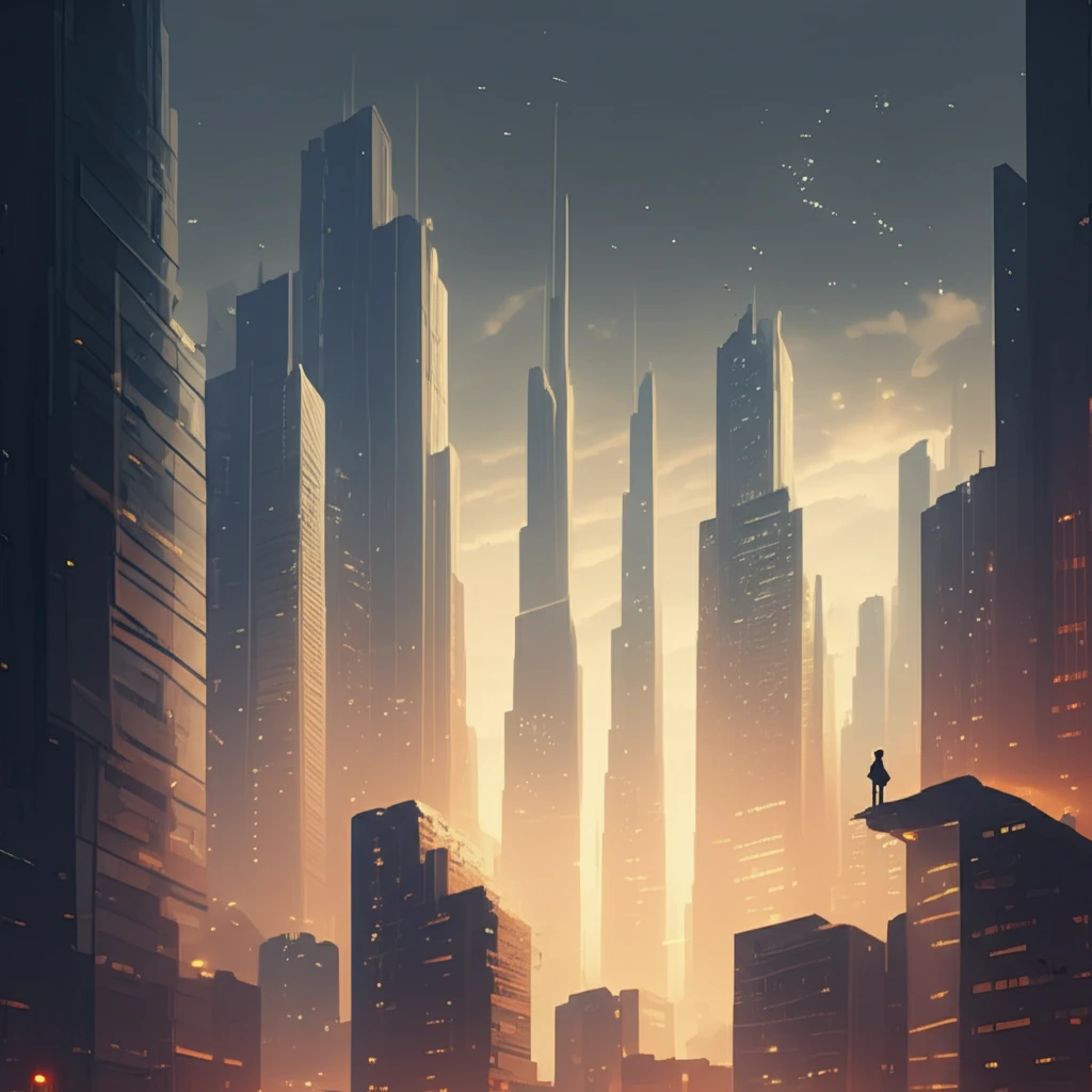 Infinitely growing skyscrapers symbolizing unbounded firm productivity.