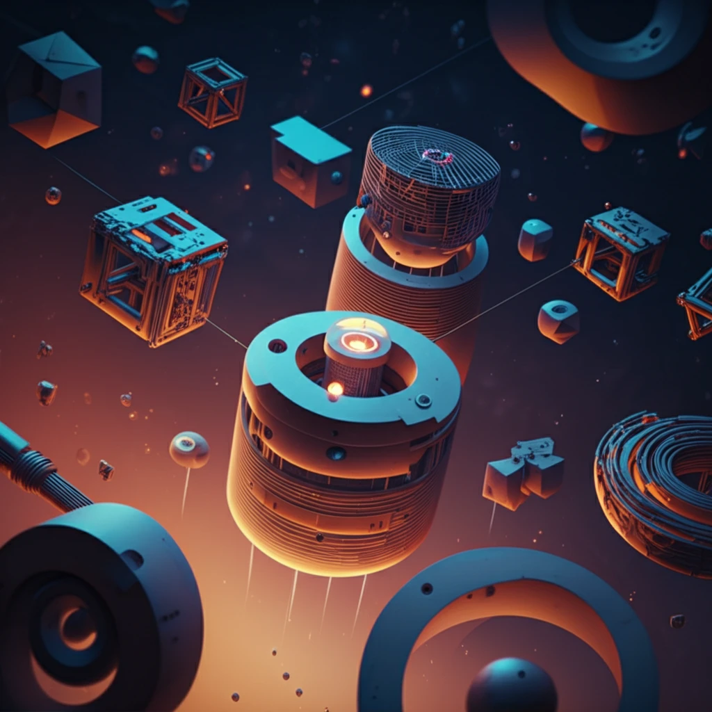 Abstract illustration of geometric shapes with a central cylinder defined by five glowing points.