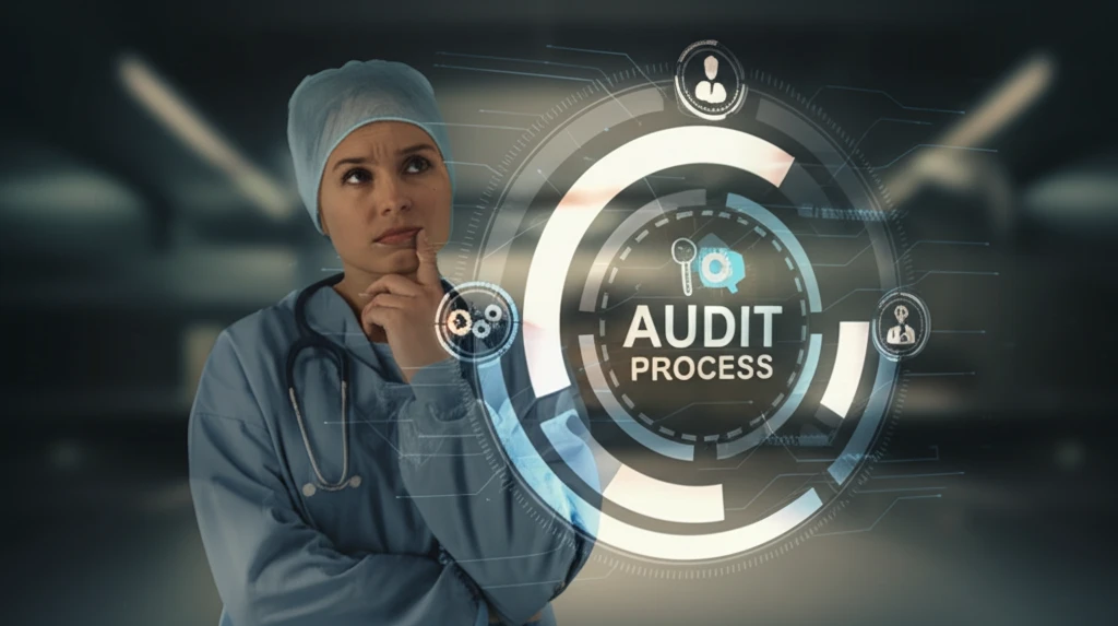Medical professional reviewing an audit cycle chart