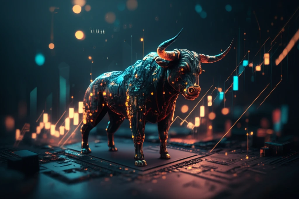 AI-driven bull market circuit board illustration