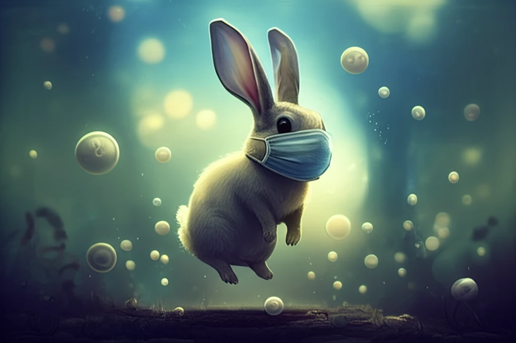 A rabbit under anesthesia with glowing orbs.