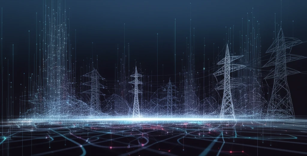 Energy grid transforming into a neural network, symbolizing the fusion of energy markets and artificial intelligence