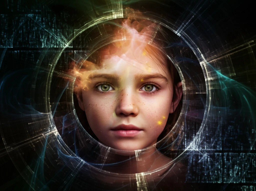 Mathematical model overlaid on a child's face, symbolizing pertussis research.