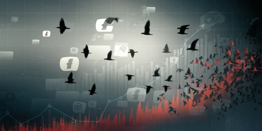 Stock market chart transforming into birds, symbolizing investor sentiment and social media influence on IPOs