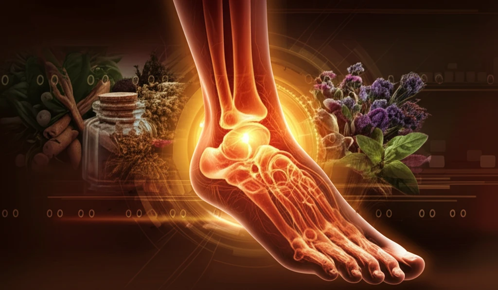 Roots intertwining around a human leg, symbolizing restored nerve function and strength