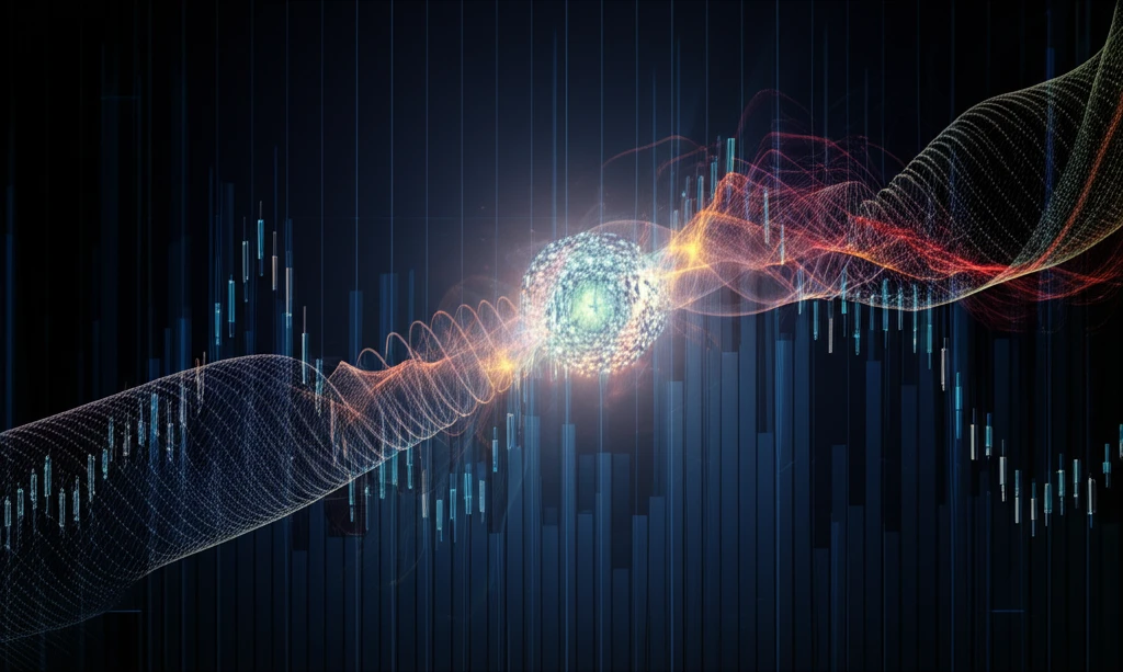 Quantum particle entangled with a stock chart