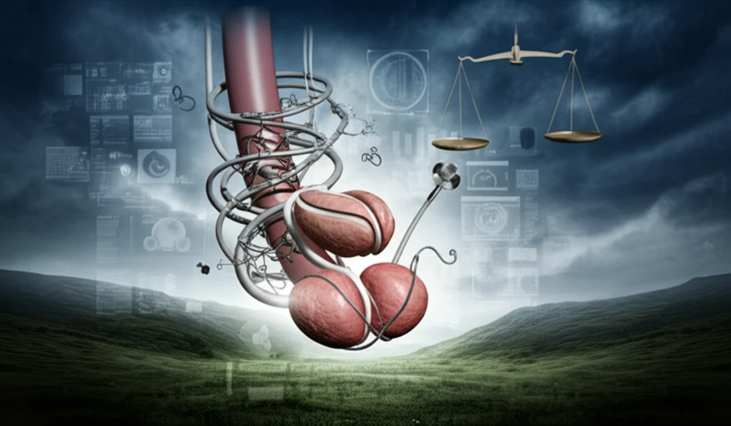 Prostate cancer screening illustration balancing risks and benefits of over treatment.