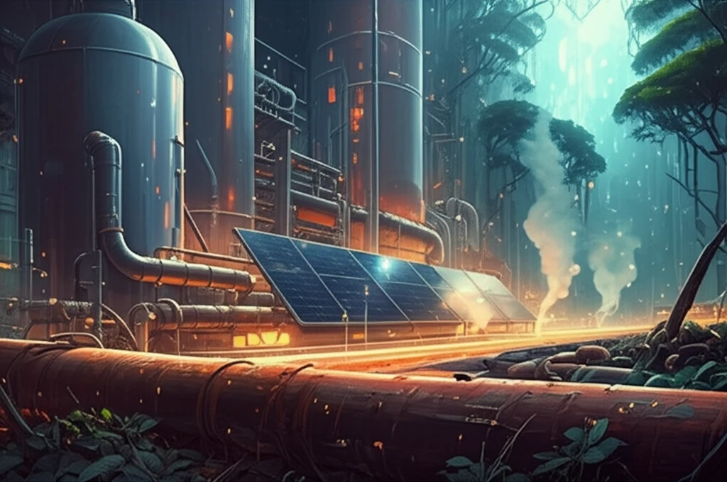 Steam gasification transforming wood into clean energy.