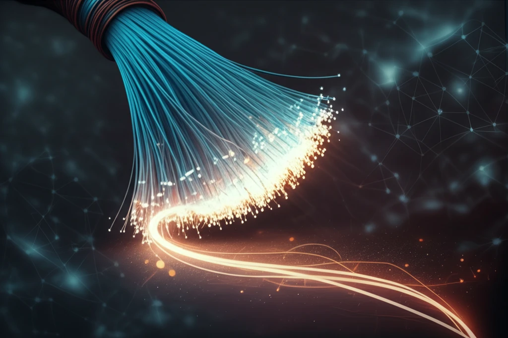 Surreal illustration of light flowing through a spiral fiber optic cable.