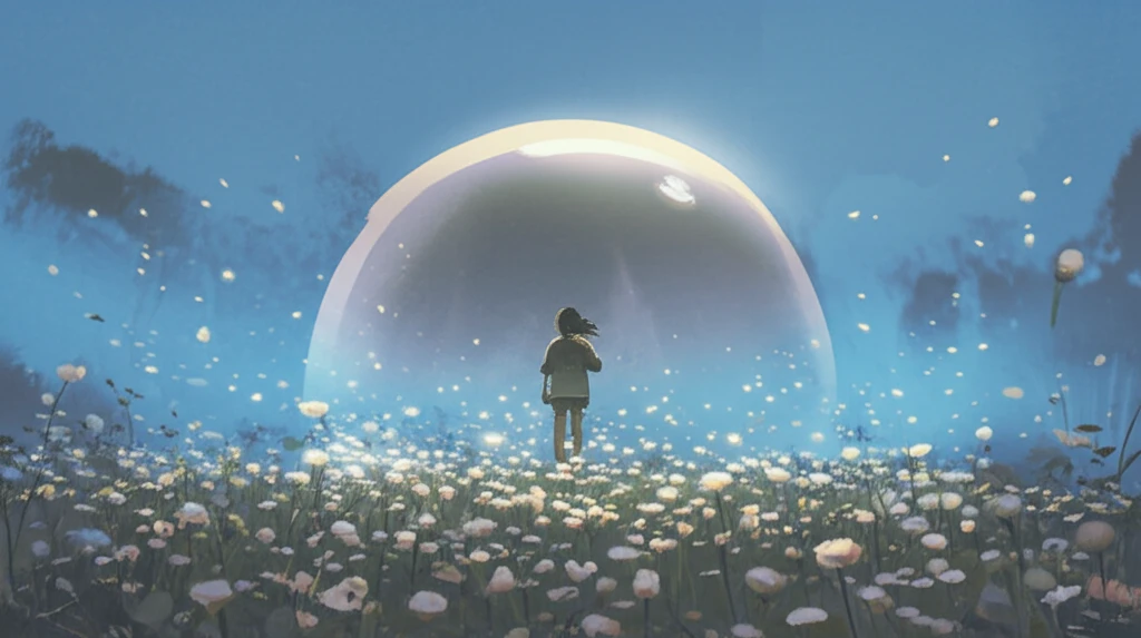 Glowing field with protective dome, radiation shielding