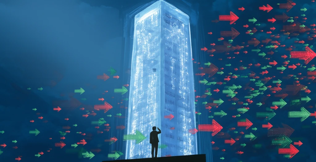 Surreal illustration of stock exchange activity with volume imbalance.
