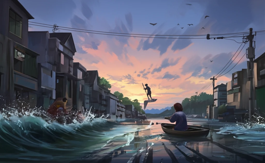A resilient coastal village community adapting to rising floodwaters.