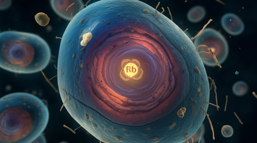 Illustration of a cell transforming into various tissues, symbolizing the transient activation of the Rb pathway in stem cell differentiation.
