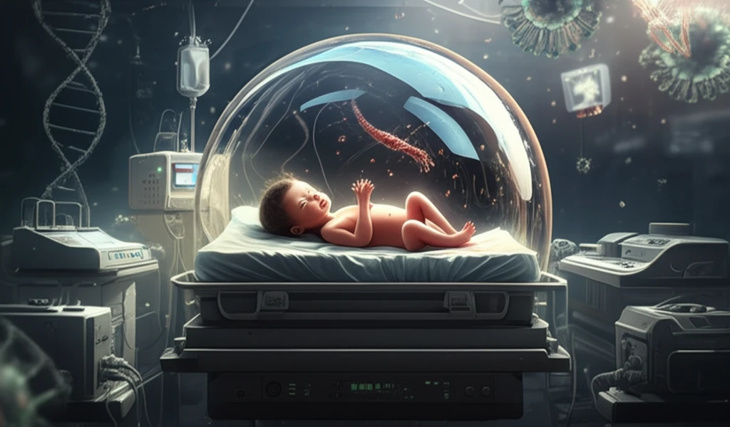 Protective bubble around newborn in NICU, symbolizing RSV protection.
