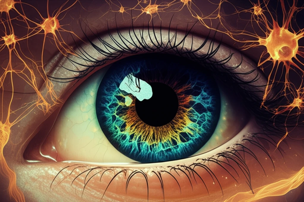 Illustration of an eye with glowing nerve cells, symbolizing early glaucoma detection.