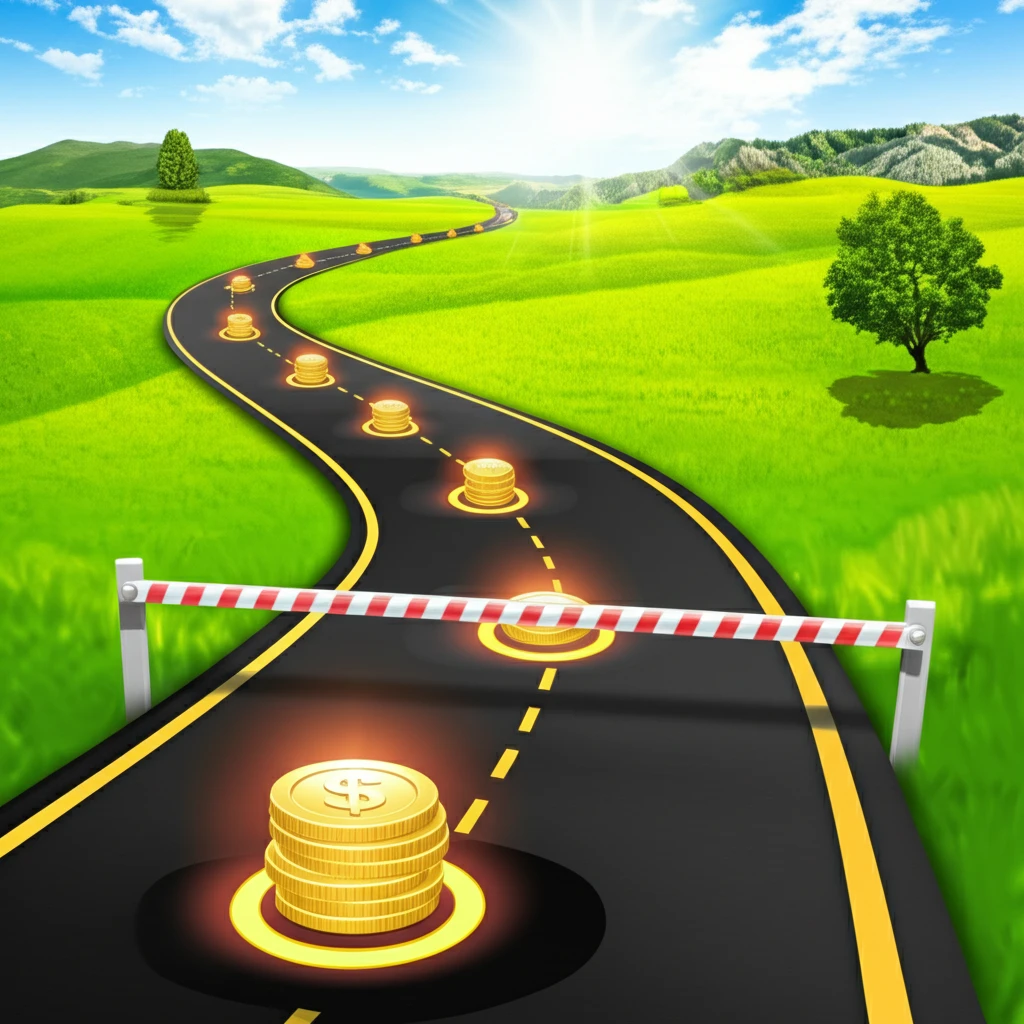 A winding financial journey road leading to long-term stability