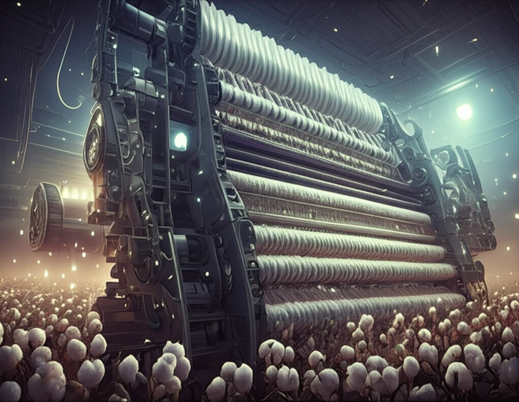 Futuristic cotton ginning machine with diamond-patterned plastic bars.