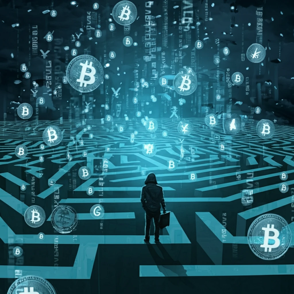 A surreal illustration of a trader navigating the complexities of decentralized finance.