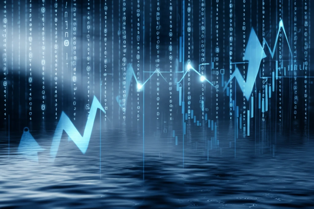 Stock Charts Reflecting on a Calm Lake