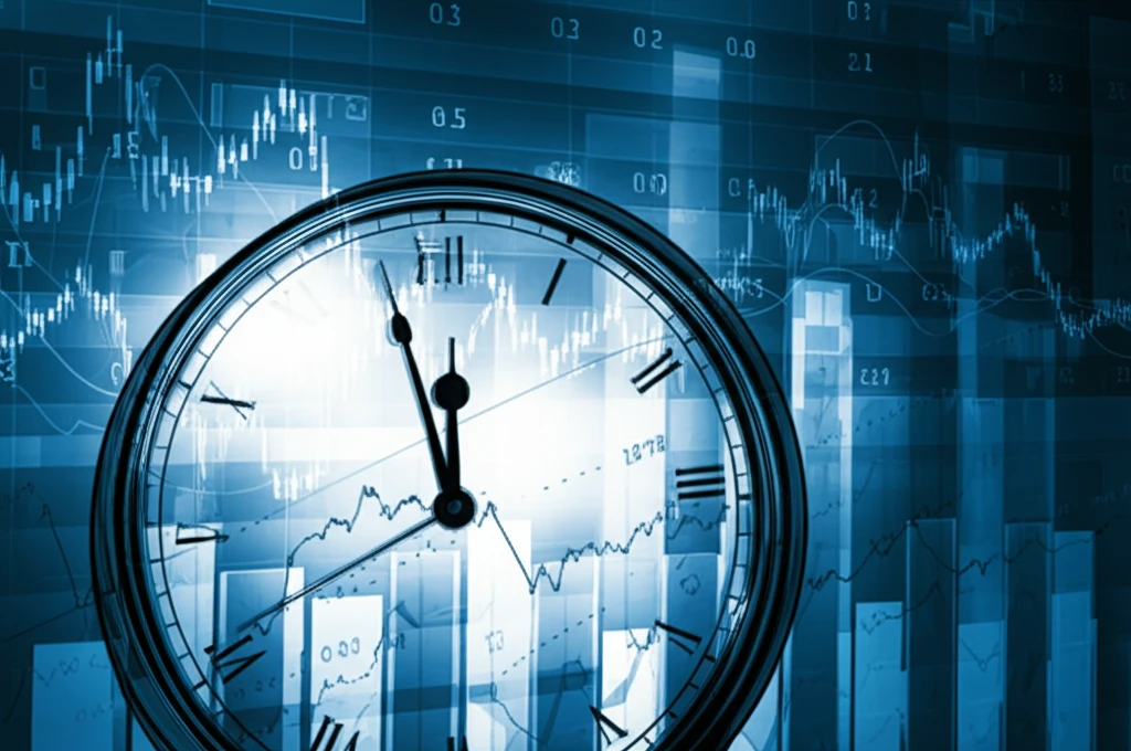 Surreal illustration of a stock chart turning into a clock, symbolizing timing in trading.